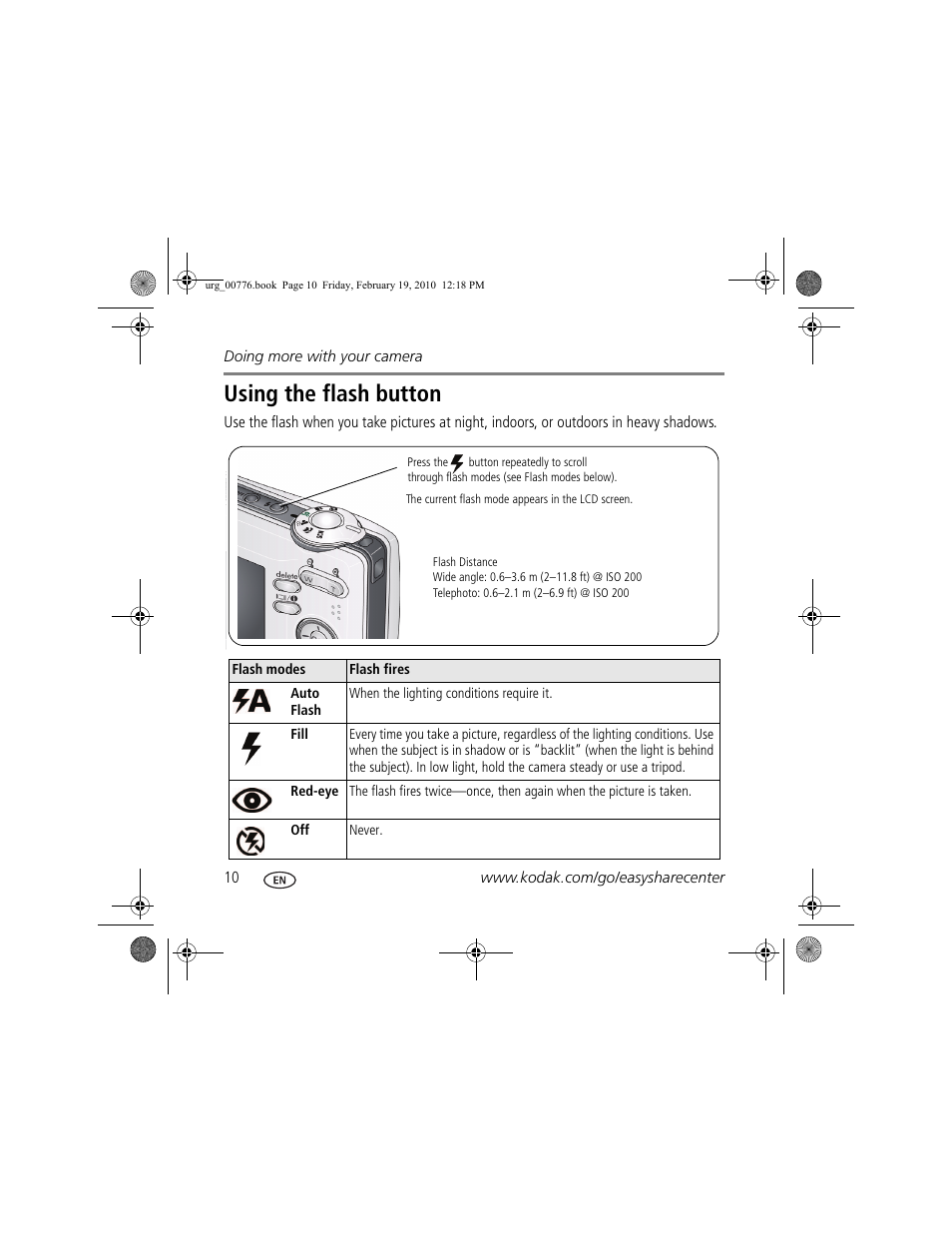 Using the flash button | Kodak C713 User Manual | Page 10 / 26