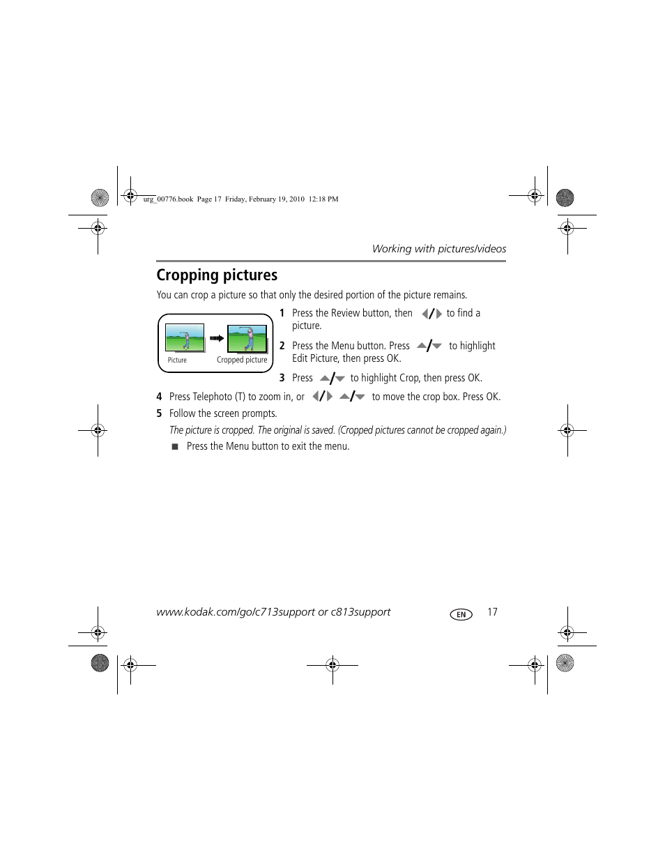 Cropping pictures | Kodak C713 User Manual | Page 17 / 26