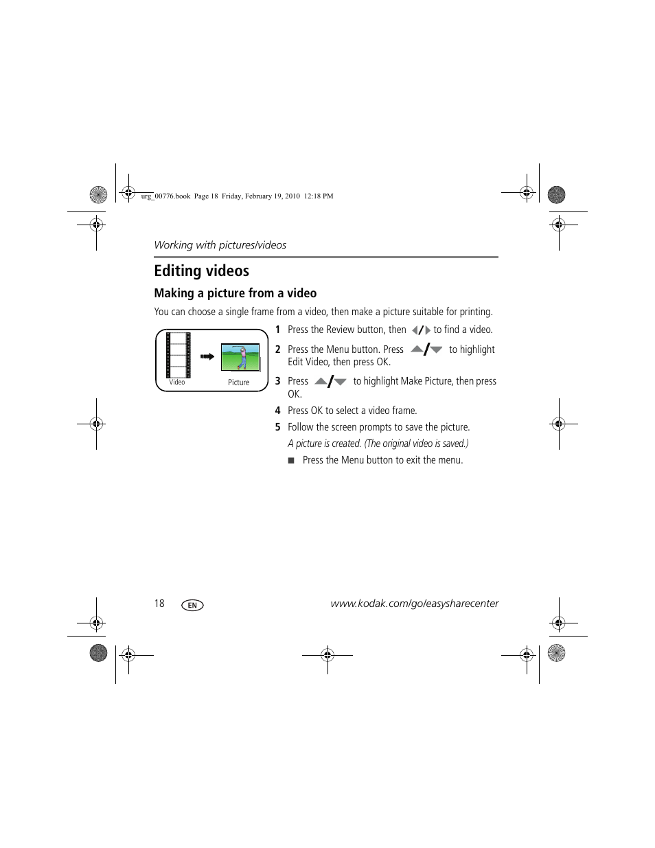 Editing videos | Kodak C713 User Manual | Page 18 / 26