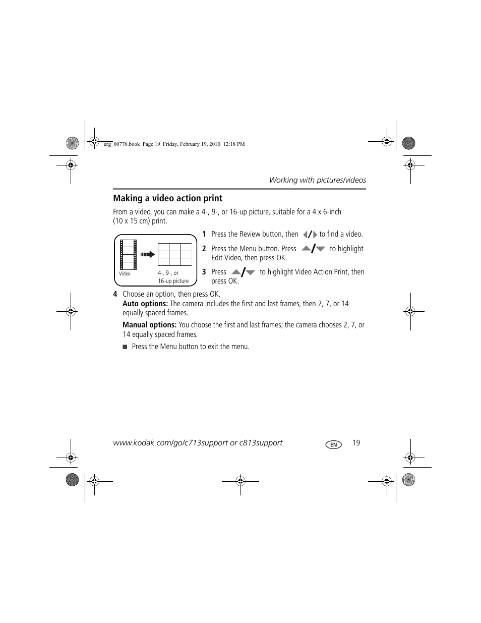 Making a video action print | Kodak C713 User Manual | Page 19 / 26