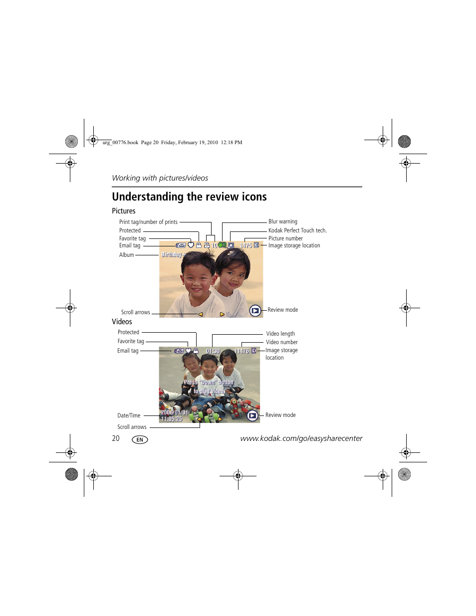 Understanding the review icons | Kodak C713 User Manual | Page 20 / 26