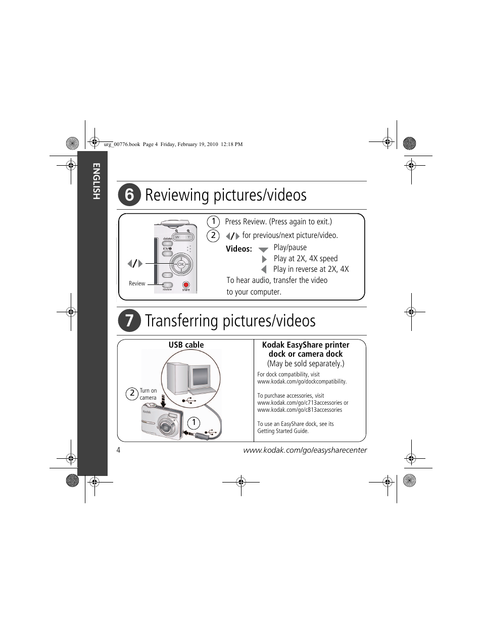 Reviewing pictures/videos, Transferring pictures/videos | Kodak C713 User Manual | Page 4 / 26