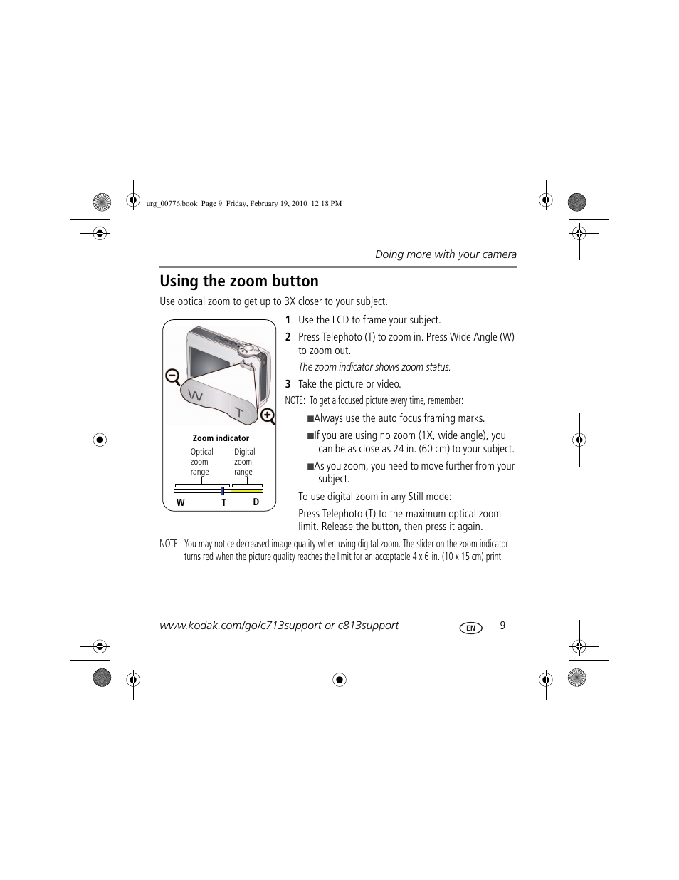 Using the zoom button | Kodak C713 User Manual | Page 9 / 26