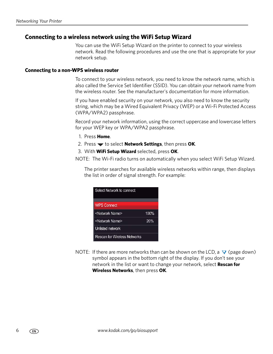 Connecting to a non-wps wireless router | Kodak ESP Office 6150 User Manual | Page 12 / 94