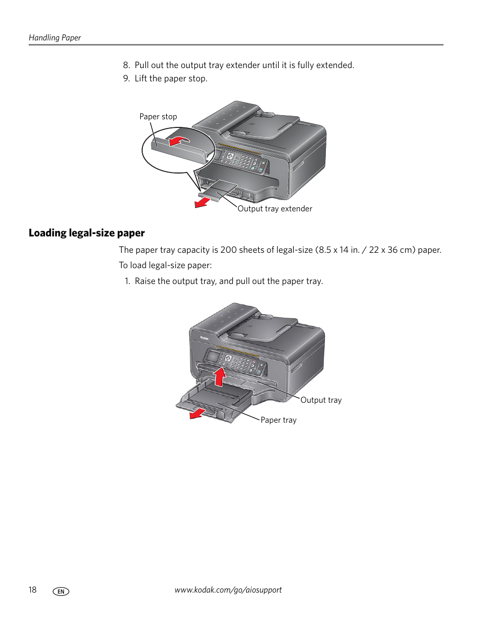 Loading legal-size paper | Kodak ESP Office 6150 User Manual | Page 24 / 94