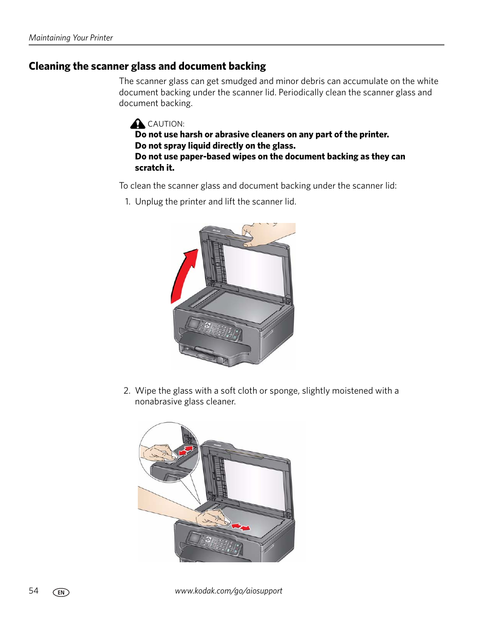 Cleaning the scanner glass and document backing | Kodak ESP Office 6150 User Manual | Page 60 / 94