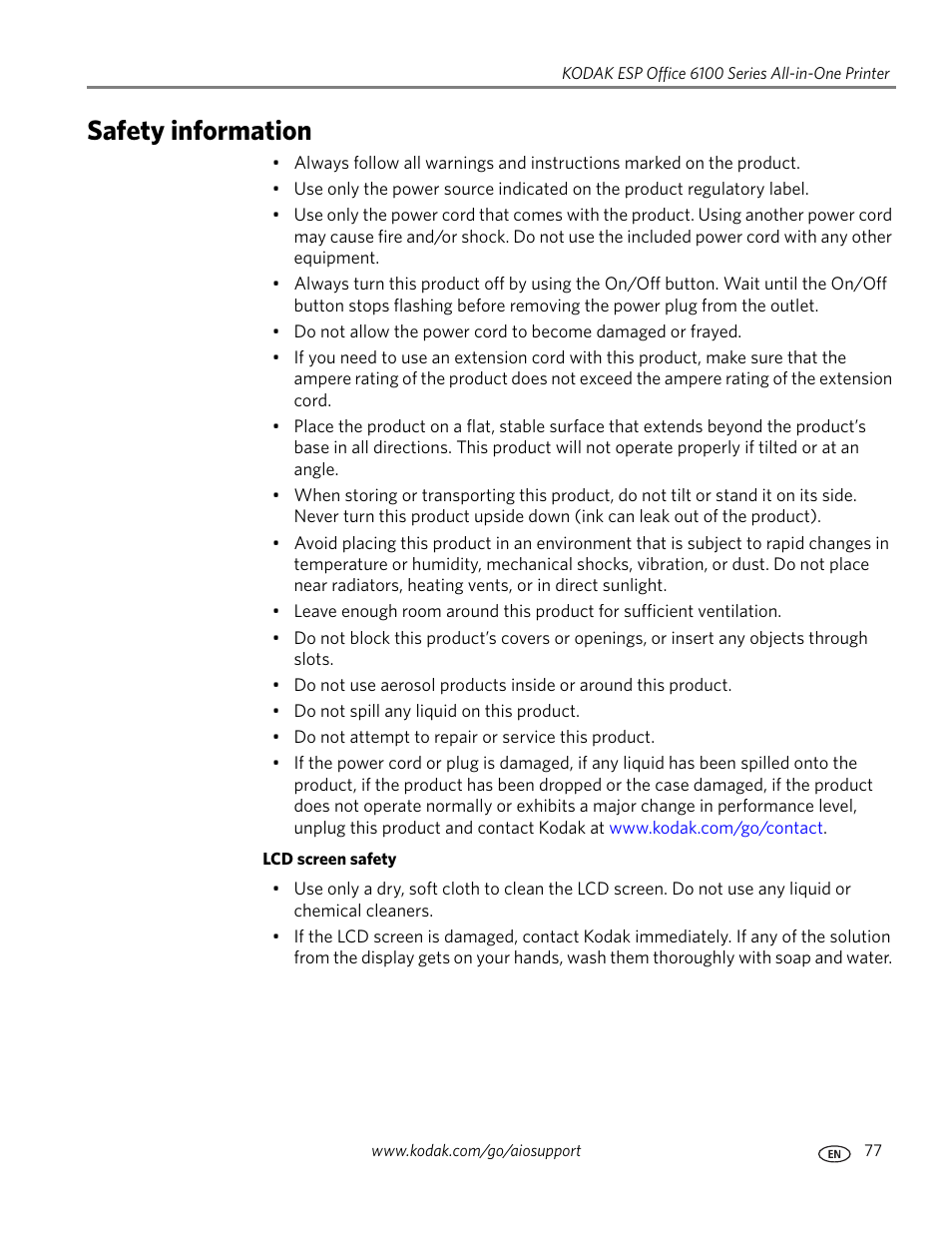 Safety information | Kodak ESP Office 6150 User Manual | Page 83 / 94