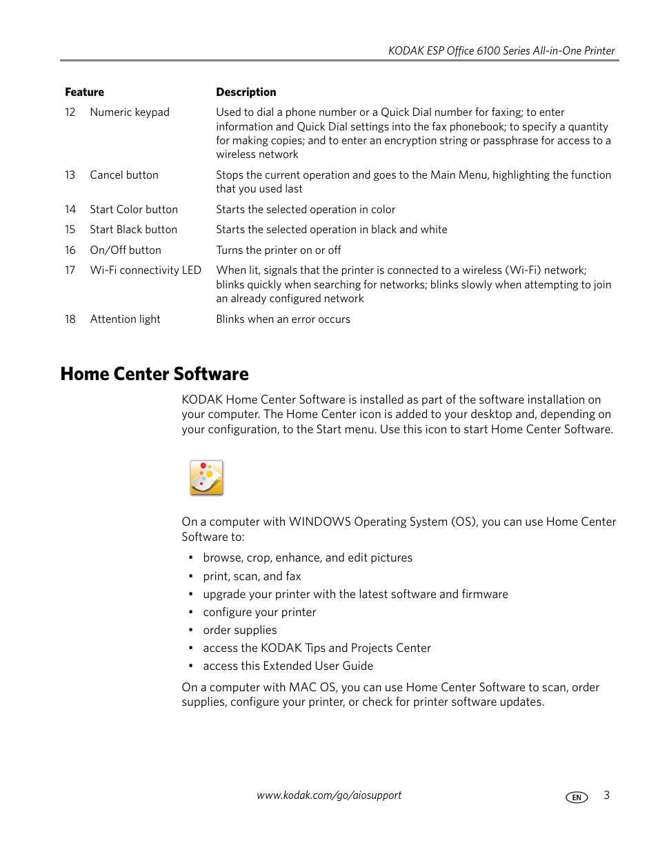 Home center software | Kodak ESP Office 6150 User Manual | Page 9 / 94