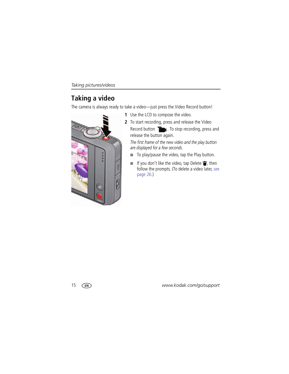 Taking a video | Kodak TOUCH M5370 User Manual | Page 24 / 81