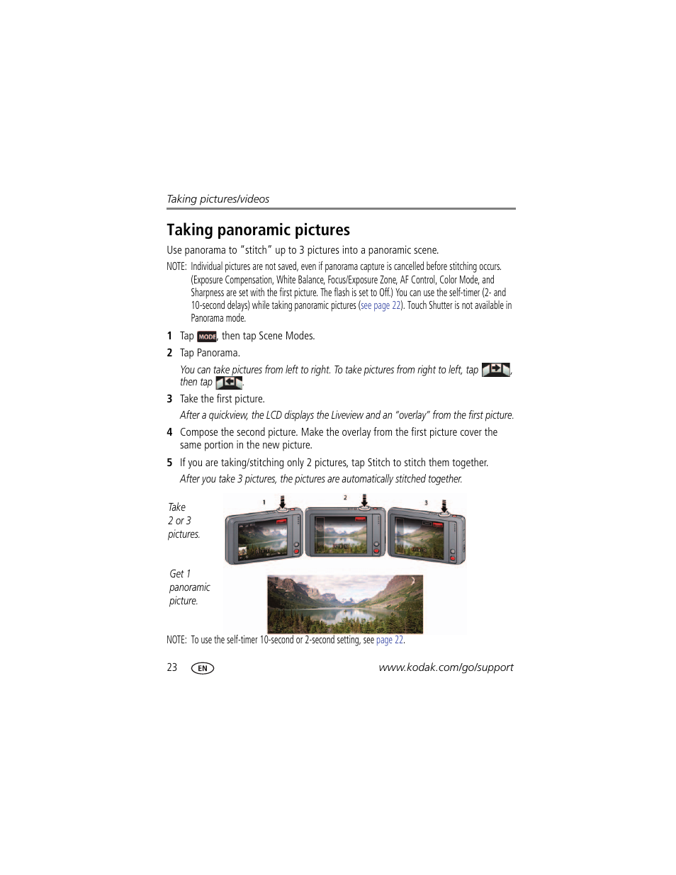 Taking panoramic pictures | Kodak TOUCH M5370 User Manual | Page 32 / 81