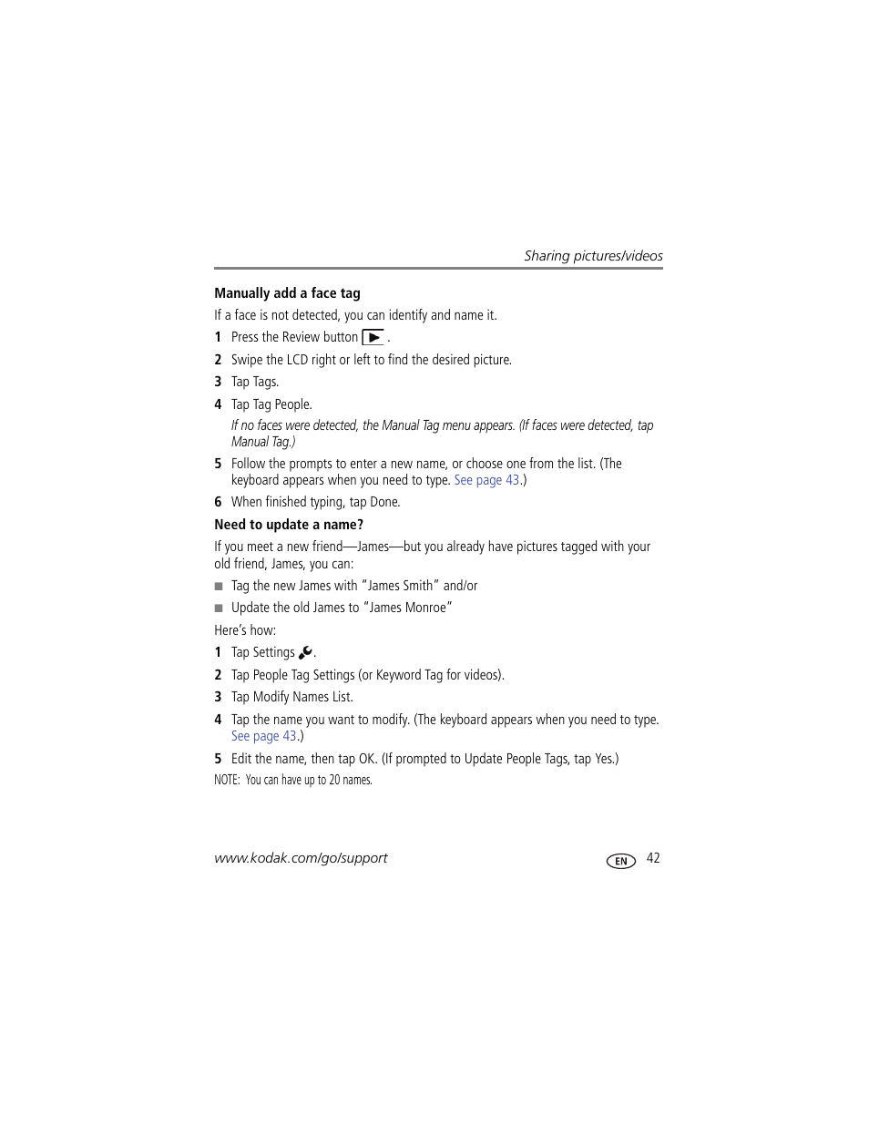 Need to update a name | Kodak TOUCH M5370 User Manual | Page 51 / 81