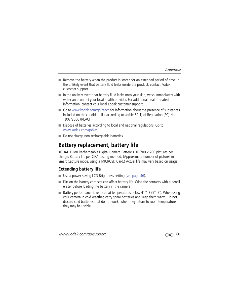 Battery replacement, battery life, Extending battery life, Alled | Kodak TOUCH M5370 User Manual | Page 69 / 81