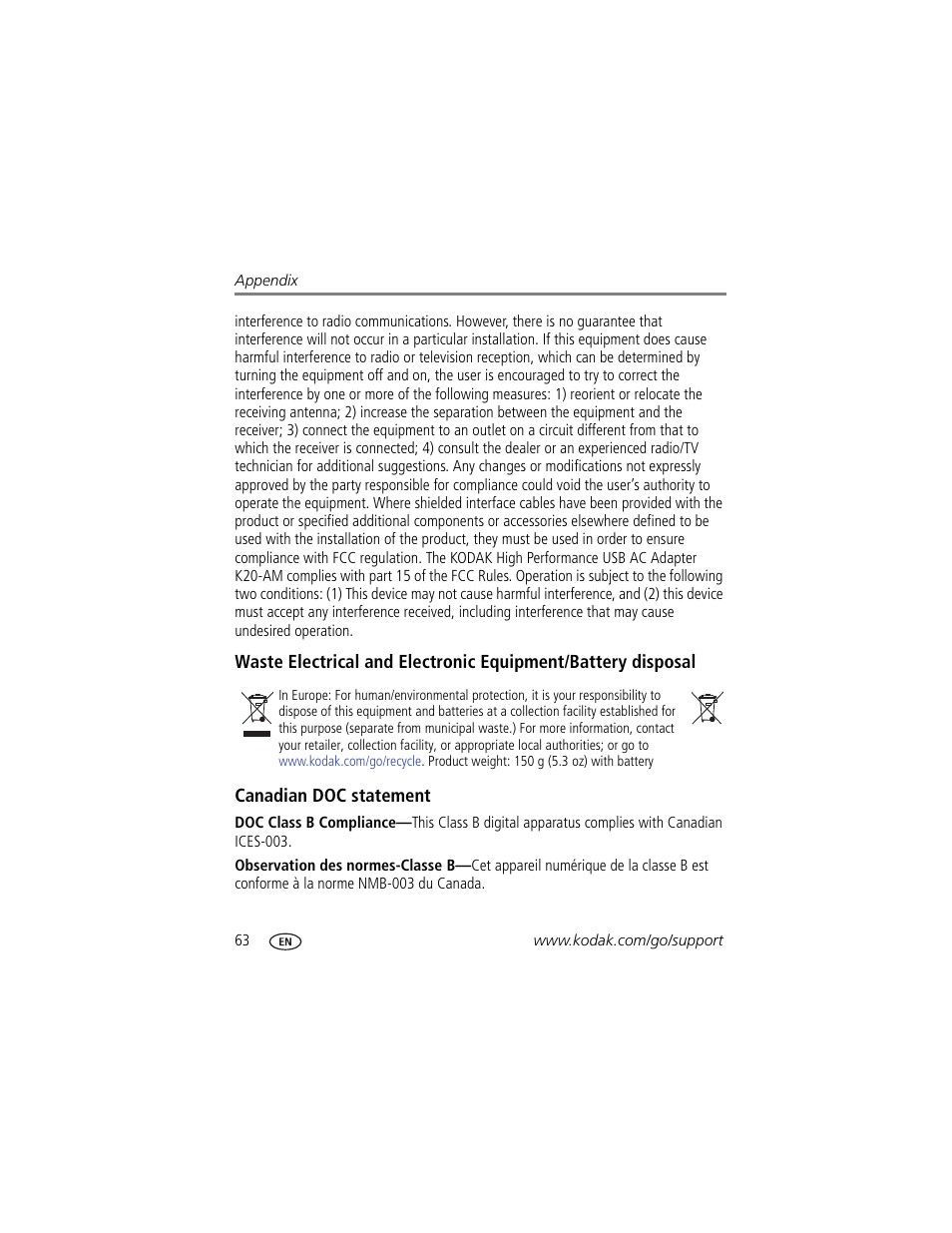 Canadian doc statement | Kodak TOUCH M5370 User Manual | Page 72 / 81