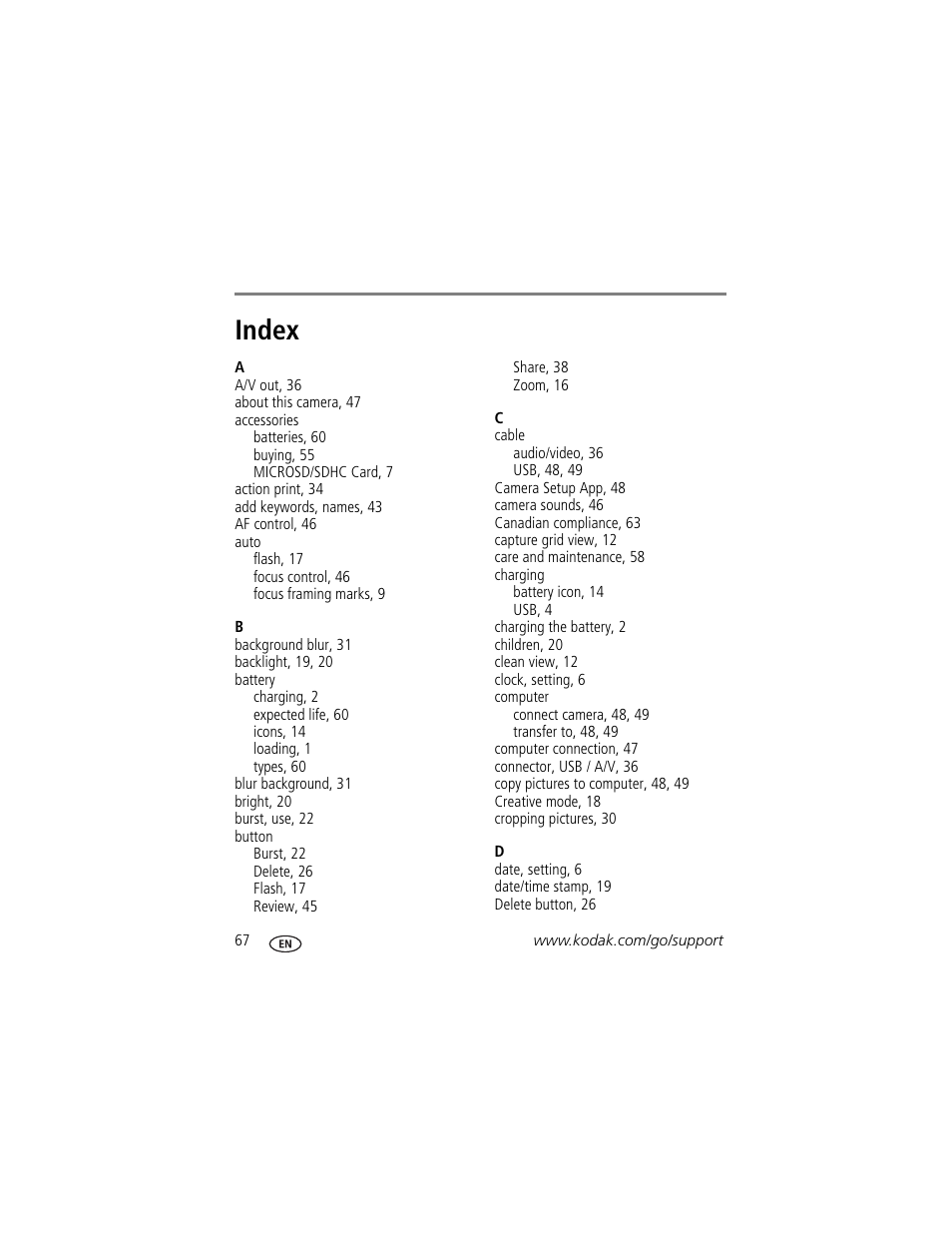 Index | Kodak TOUCH M5370 User Manual | Page 76 / 81