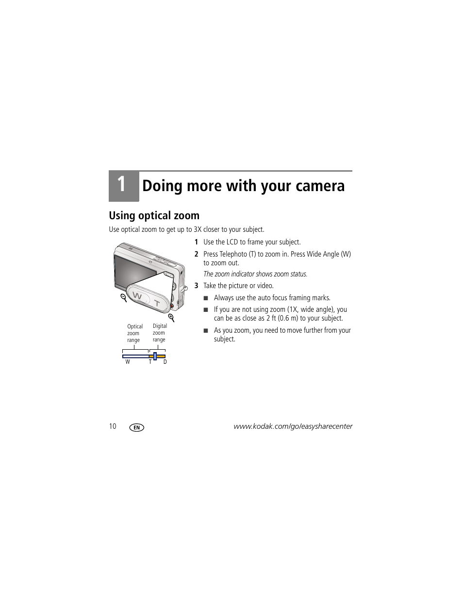 Doing more with your camera, Using optical zoom | Kodak M893 IS User Manual | Page 10 / 29