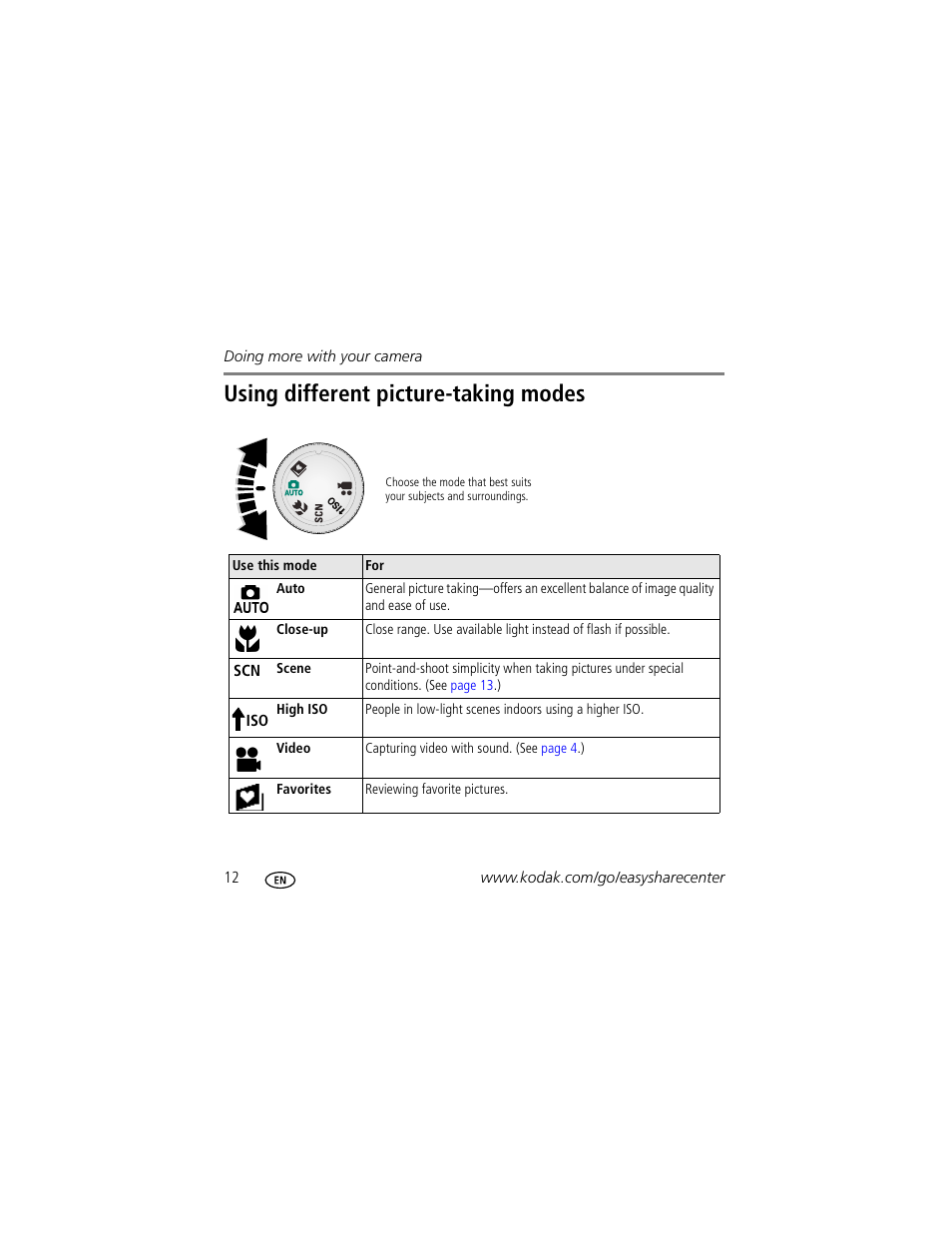 Using different picture-taking modes | Kodak M893 IS User Manual | Page 12 / 29