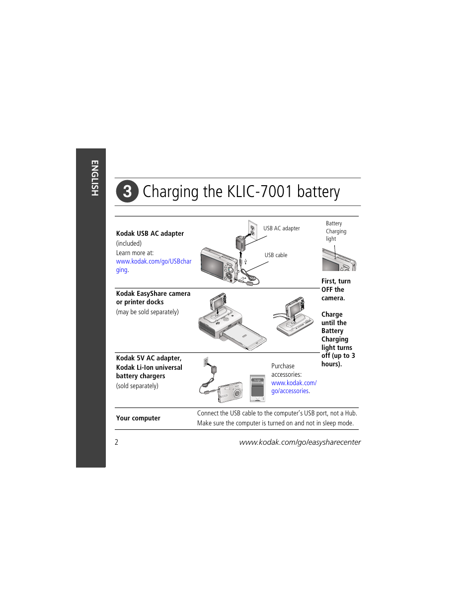 Charging the klic-7001 battery | Kodak M893 IS User Manual | Page 2 / 29