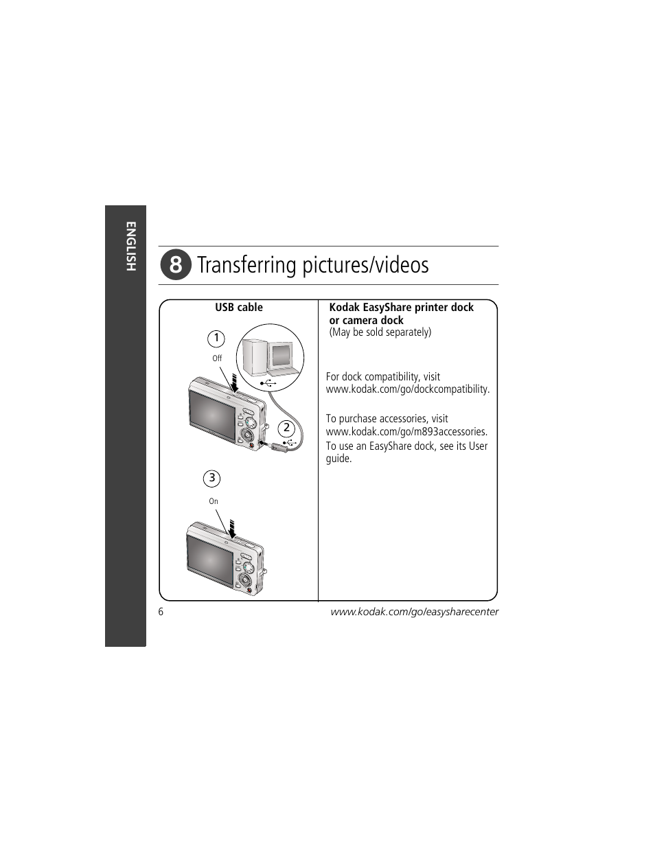 Transferring pictures/videos | Kodak M893 IS User Manual | Page 6 / 29