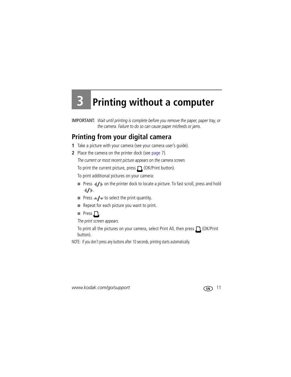 Printing without a computer, Printing from your digital camera, 3 printing without a computer | Kodak G610 User Manual | Page 17 / 59