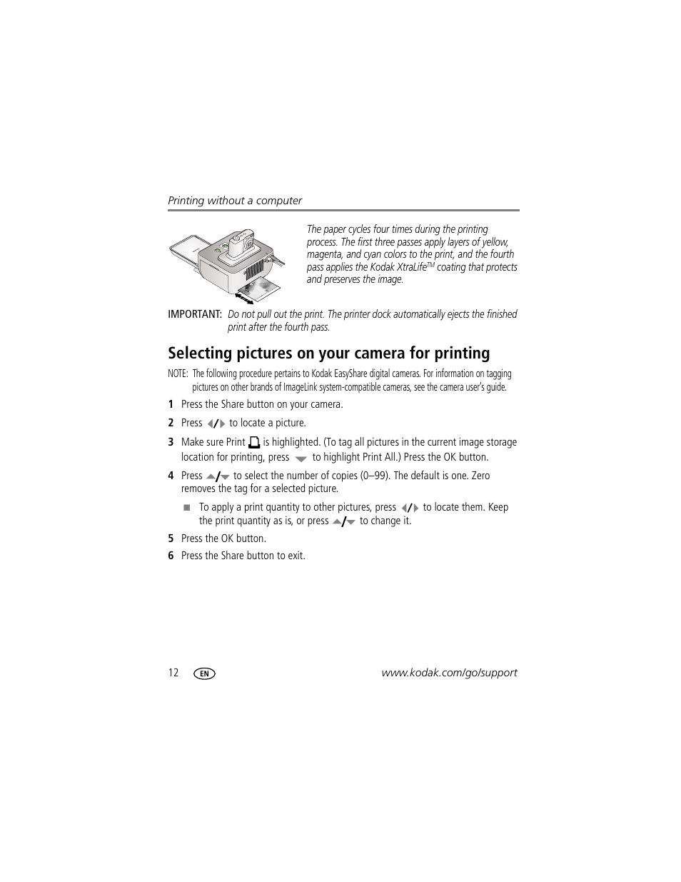 Selecting pictures on your camera for printing | Kodak G610 User Manual | Page 18 / 59