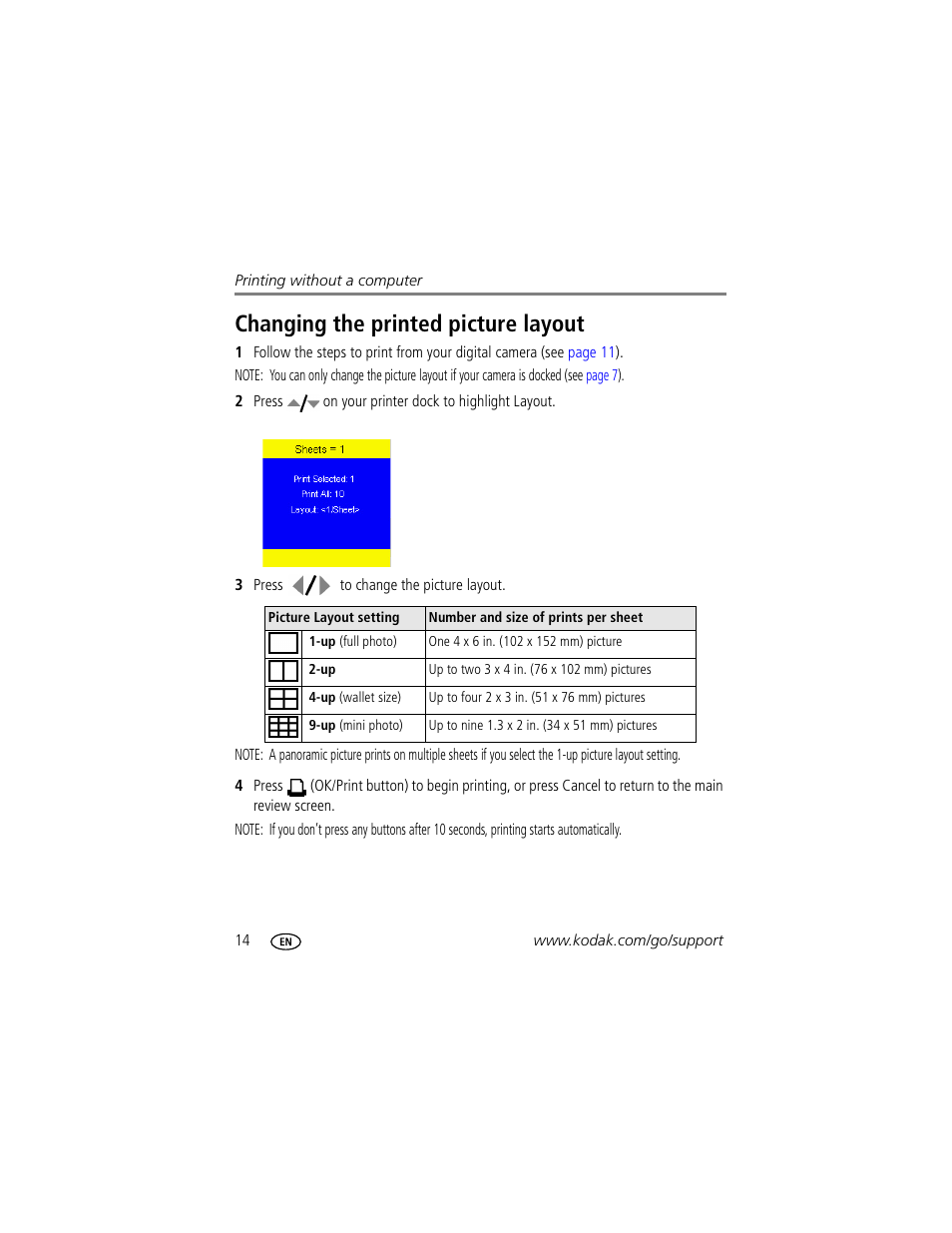 Changing the printed picture layout | Kodak G610 User Manual | Page 20 / 59