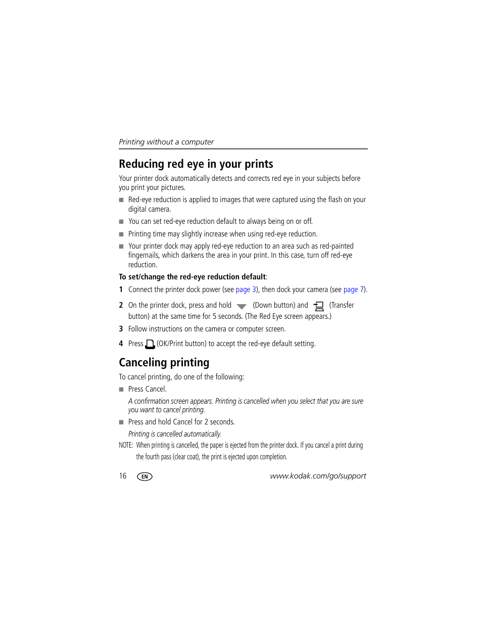 Reducing red eye in your prints, Canceling printing, Reducing red eye in your prints canceling printing | Kodak G610 User Manual | Page 22 / 59