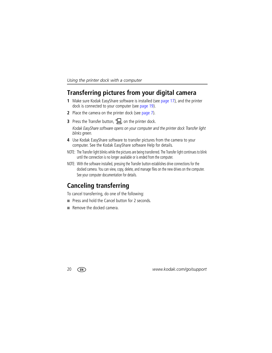 Transferring pictures from your digital camera, Canceling transferring | Kodak G610 User Manual | Page 26 / 59