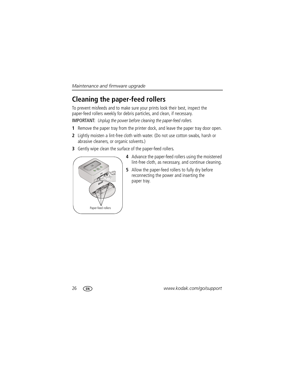 Cleaning the paper-feed rollers | Kodak G610 User Manual | Page 32 / 59