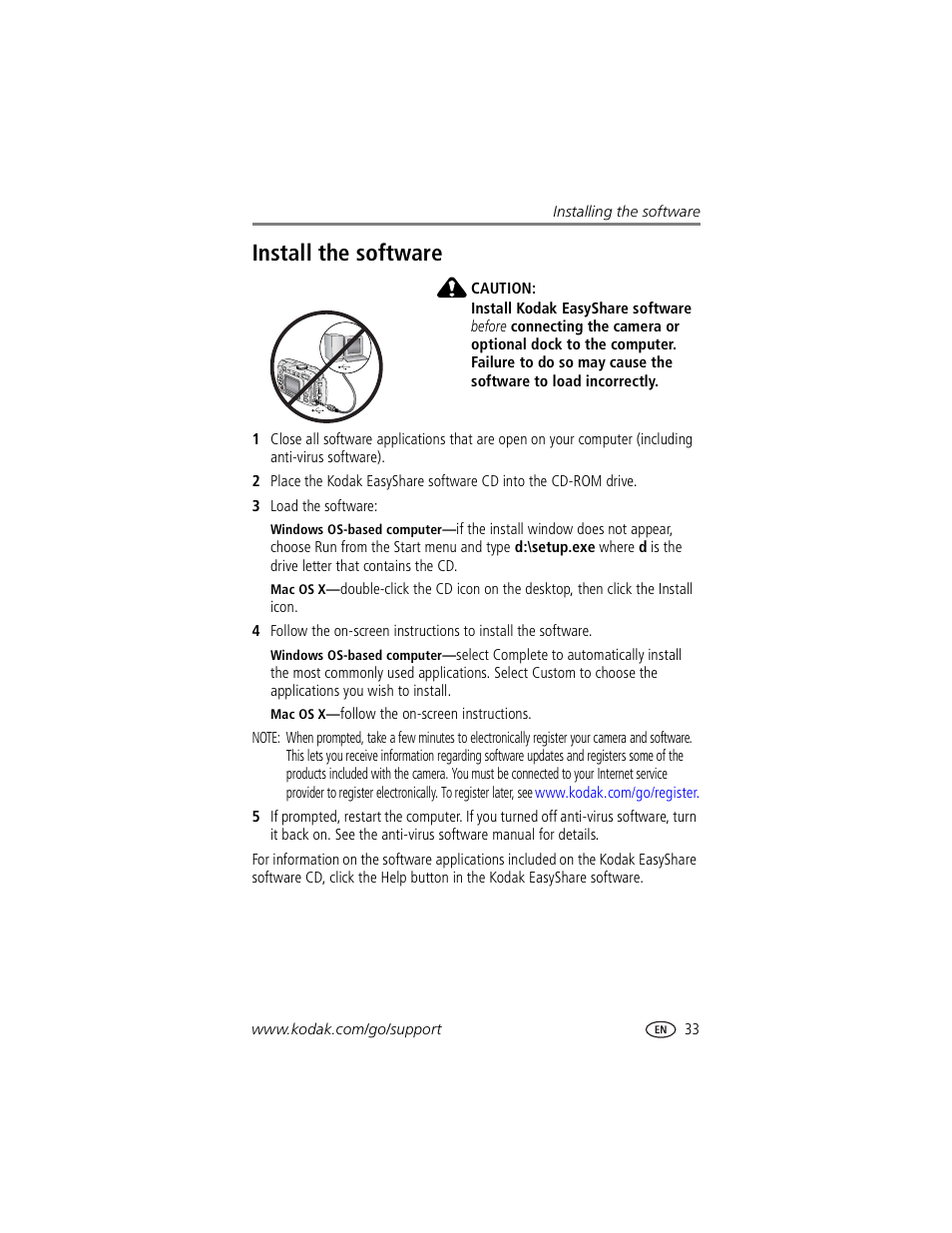 Install the software | Kodak CX7530 User Manual | Page 39 / 67