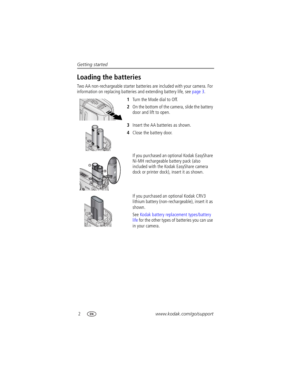 Loading the batteries | Kodak CX7530 User Manual | Page 8 / 67