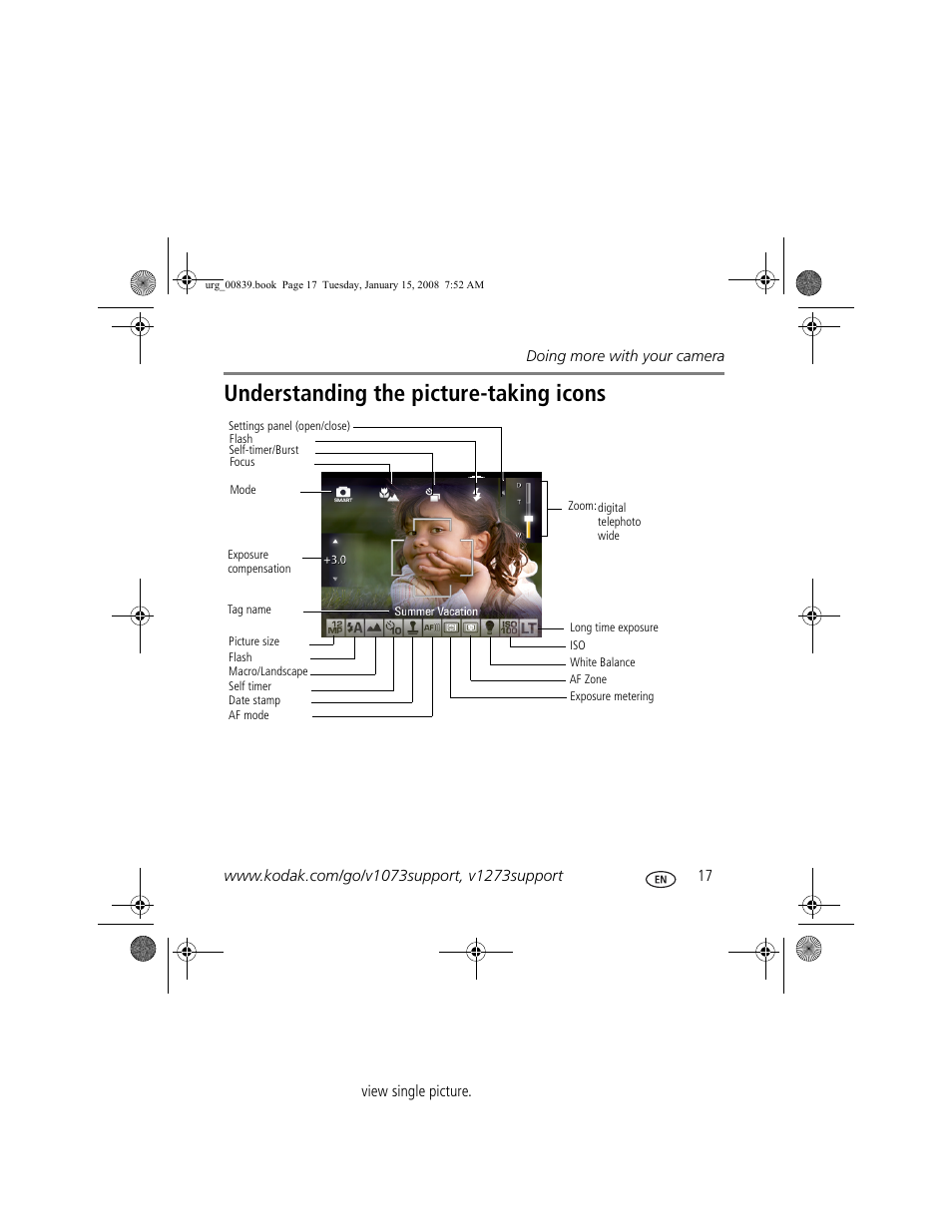 Understanding the picture-taking icons | Kodak V1073 User Manual | Page 17 / 27