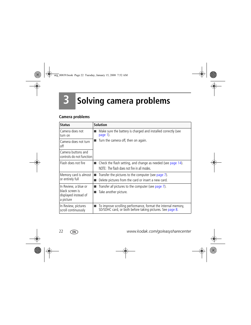 Solving camera problems | Kodak V1073 User Manual | Page 22 / 27