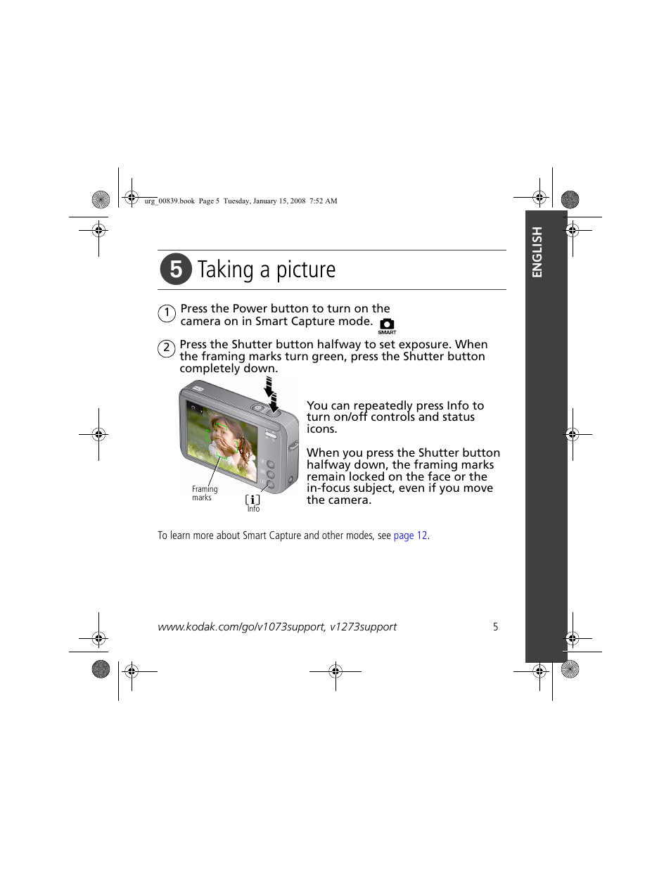 Taking a picture | Kodak V1073 User Manual | Page 5 / 27
