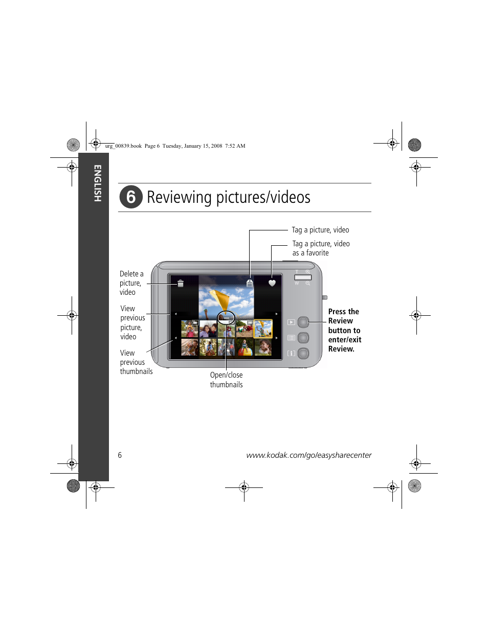 Reviewing pictures/videos | Kodak V1073 User Manual | Page 6 / 27
