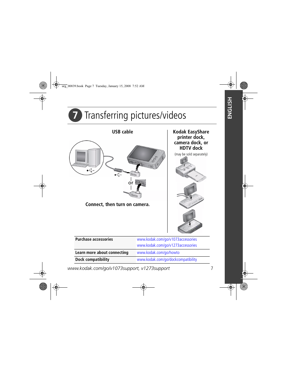 Transferring pictures/videos | Kodak V1073 User Manual | Page 7 / 27