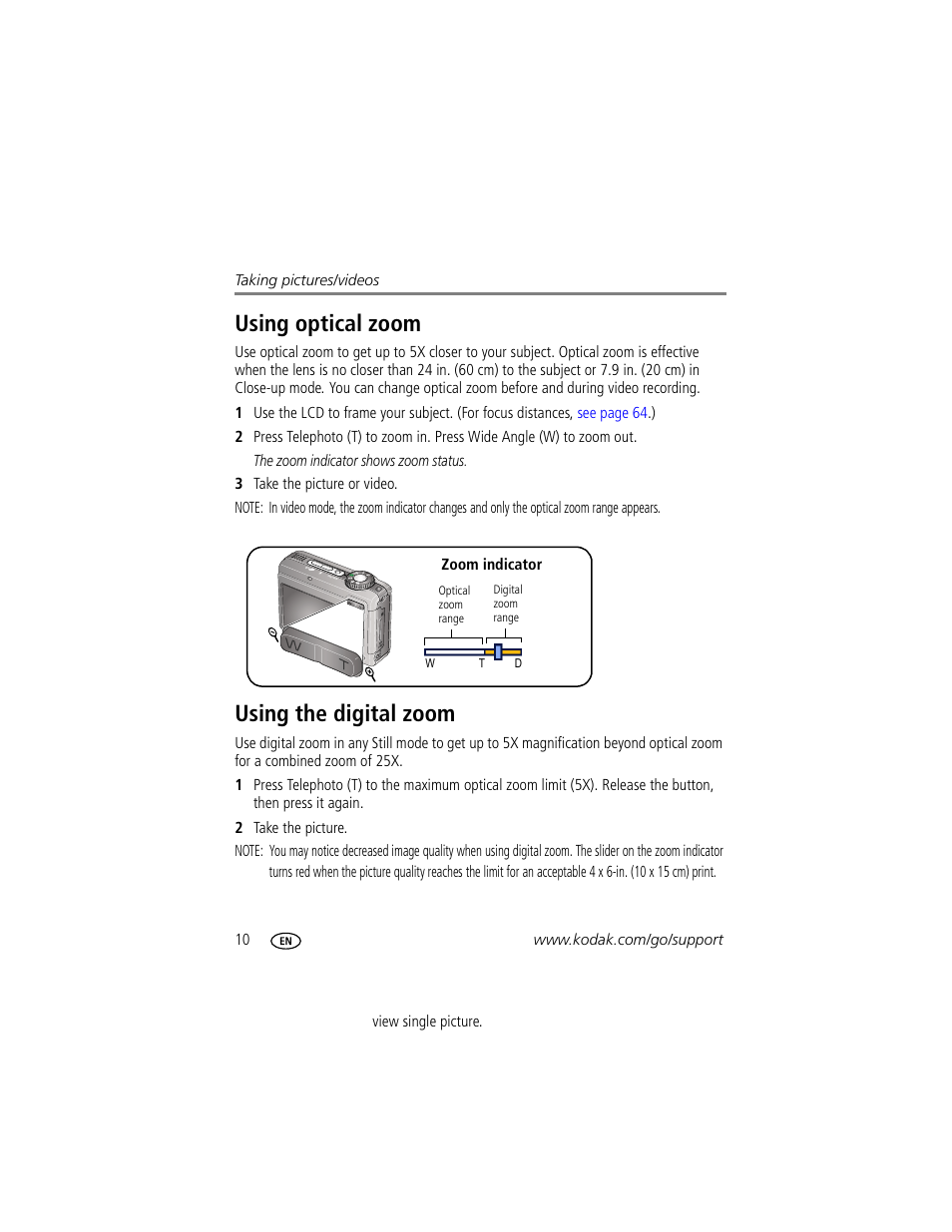 Using optical zoom, Using the digital zoom, Using optical zoom using the digital zoom | Kodak Z885 User Manual | Page 16 / 87