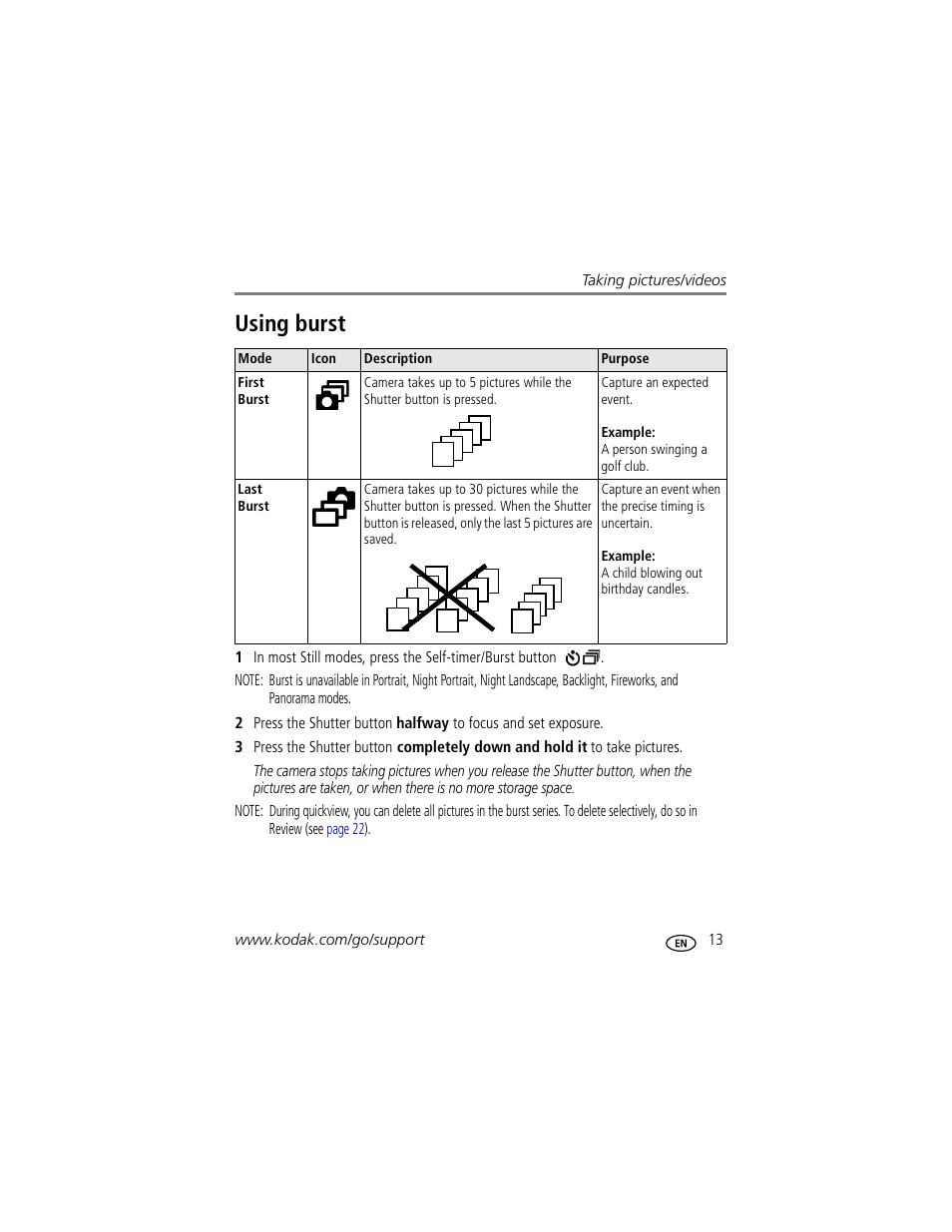 Using burst | Kodak Z885 User Manual | Page 19 / 87