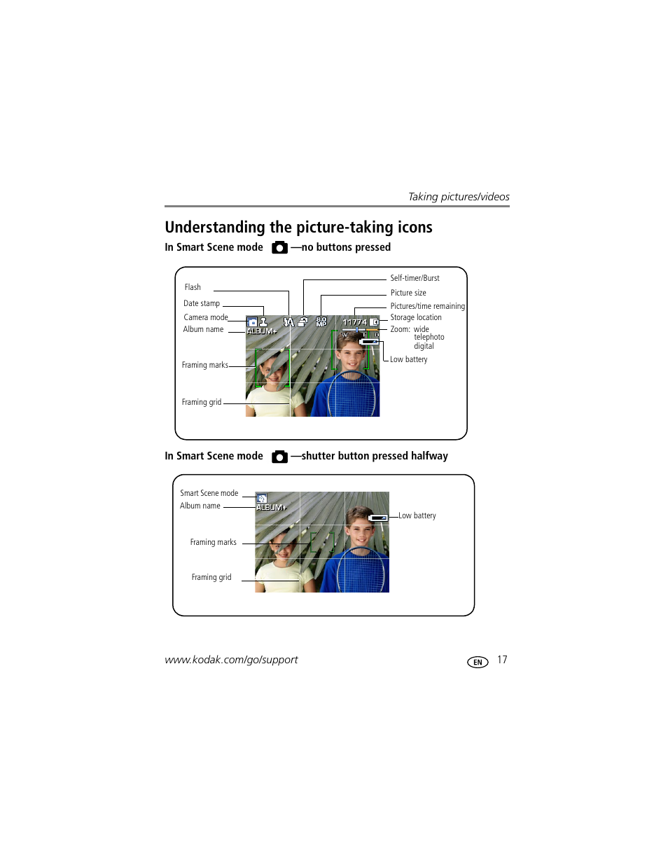 Understanding the picture-taking icons | Kodak Z885 User Manual | Page 23 / 87