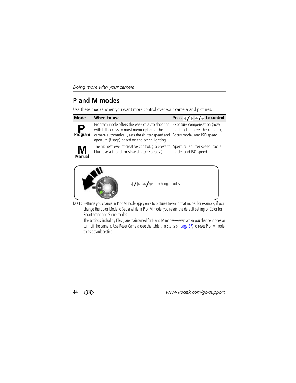 P and m modes | Kodak Z885 User Manual | Page 50 / 87