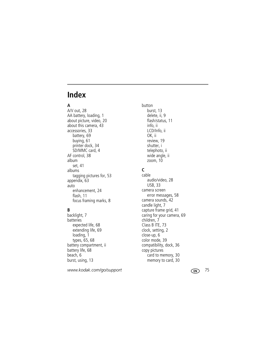 Index | Kodak Z885 User Manual | Page 81 / 87