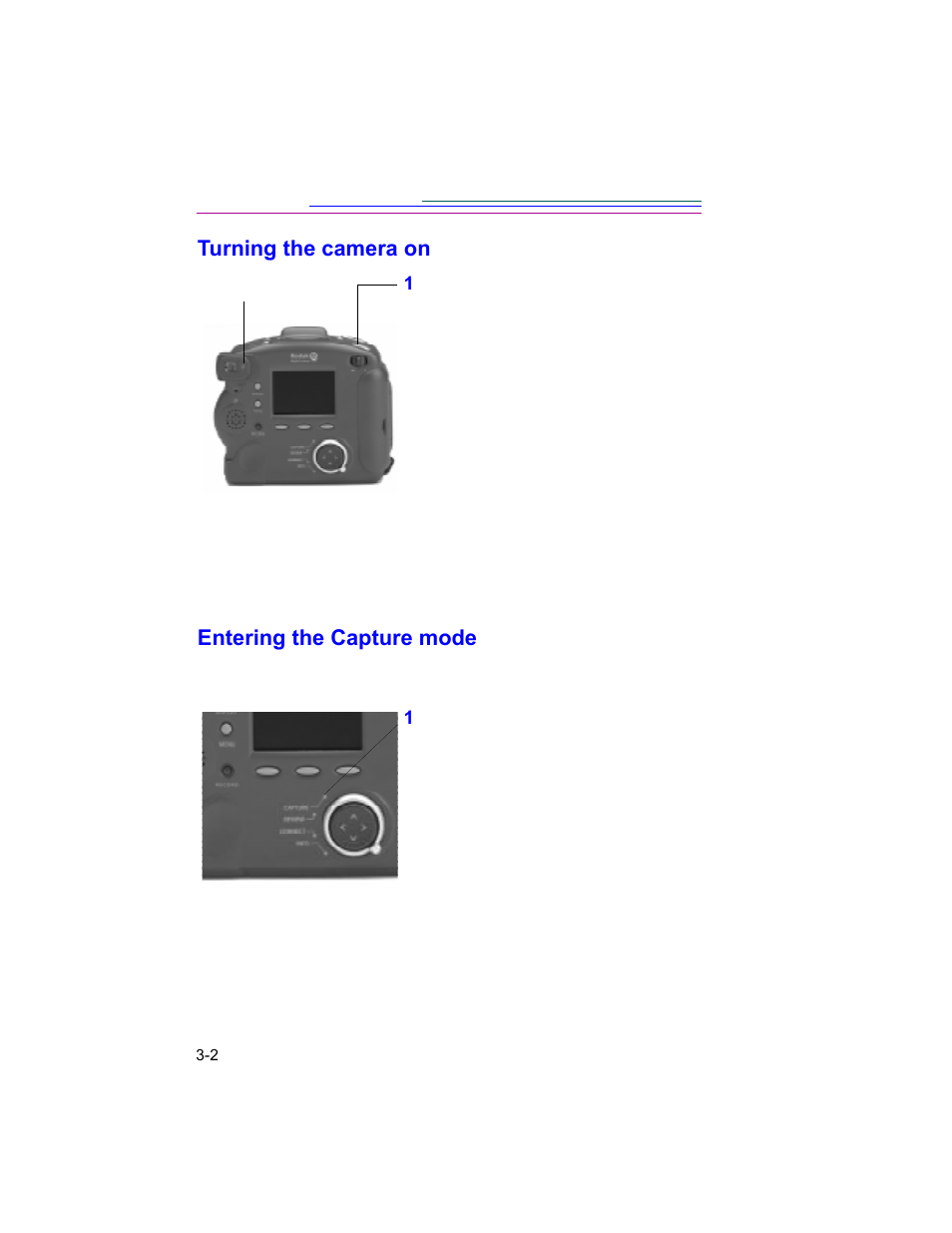 Turning the camera on, Entering the capture mode | Kodak DC260 User Manual | Page 28 / 140