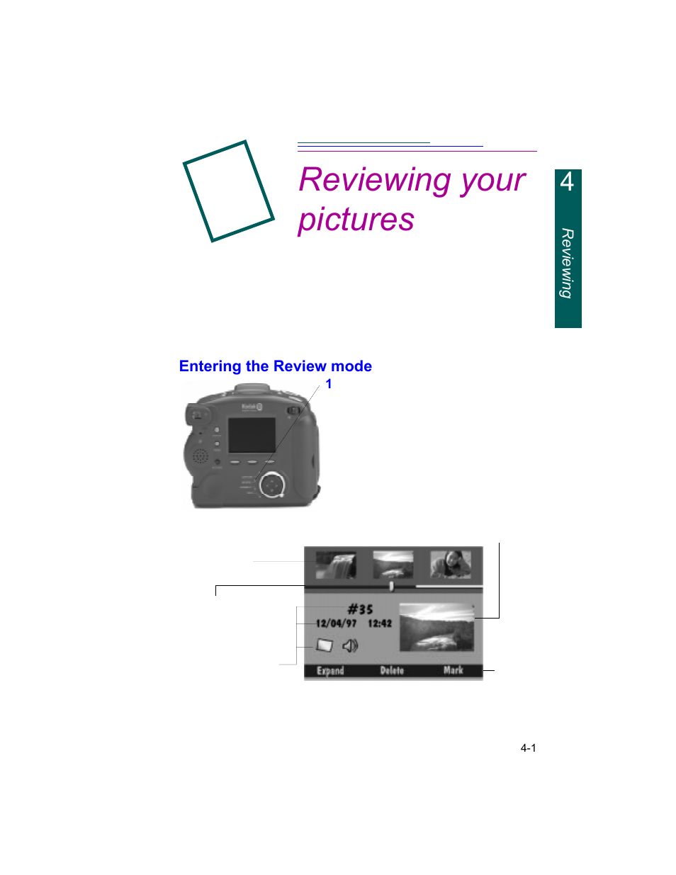 Reviewing your pictures | Kodak DC260 User Manual | Page 45 / 140