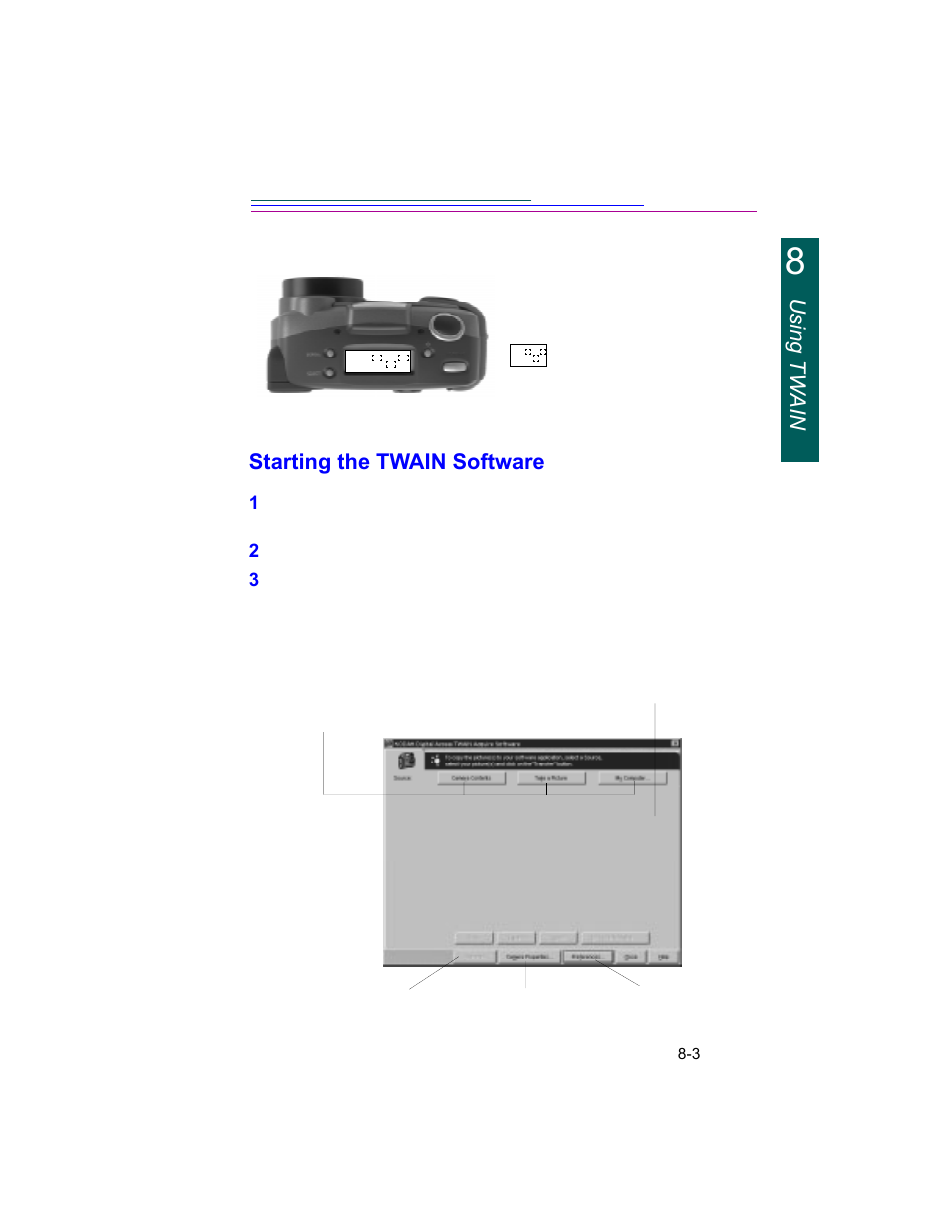 Using tw ain, Starting the twain software | Kodak DC260 User Manual | Page 87 / 140