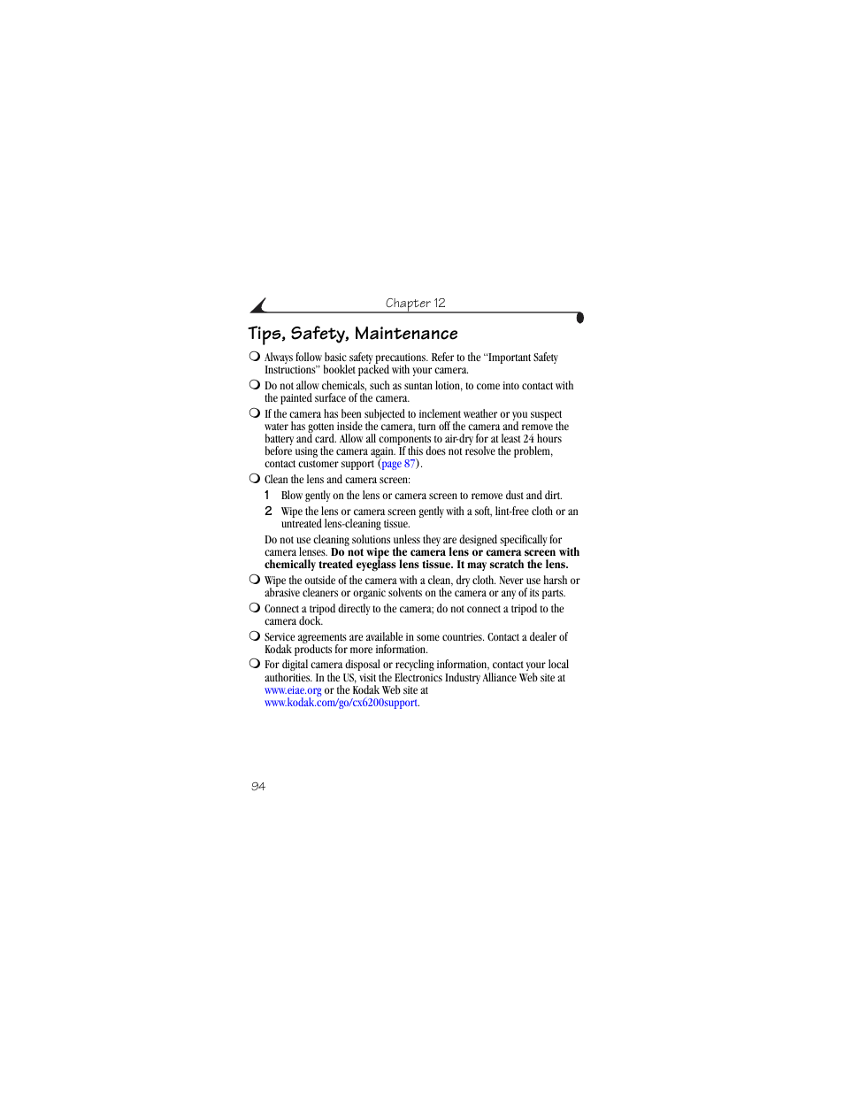 Tips, safety, maintenance | Kodak CX6200 User Manual | Page 106 / 120