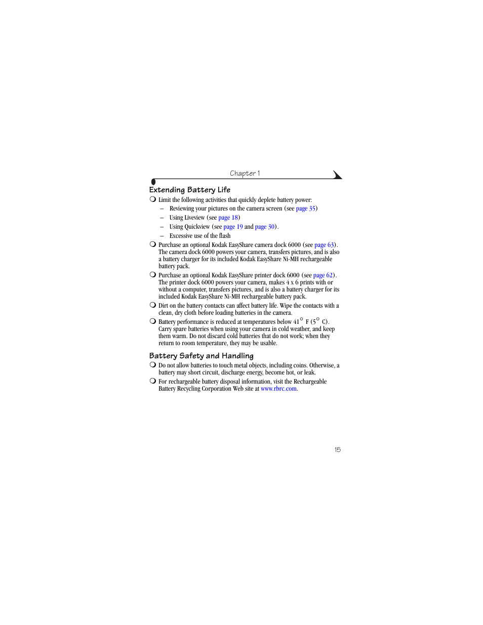 Extending battery life, Battery safety and handling | Kodak CX6200 User Manual | Page 27 / 120