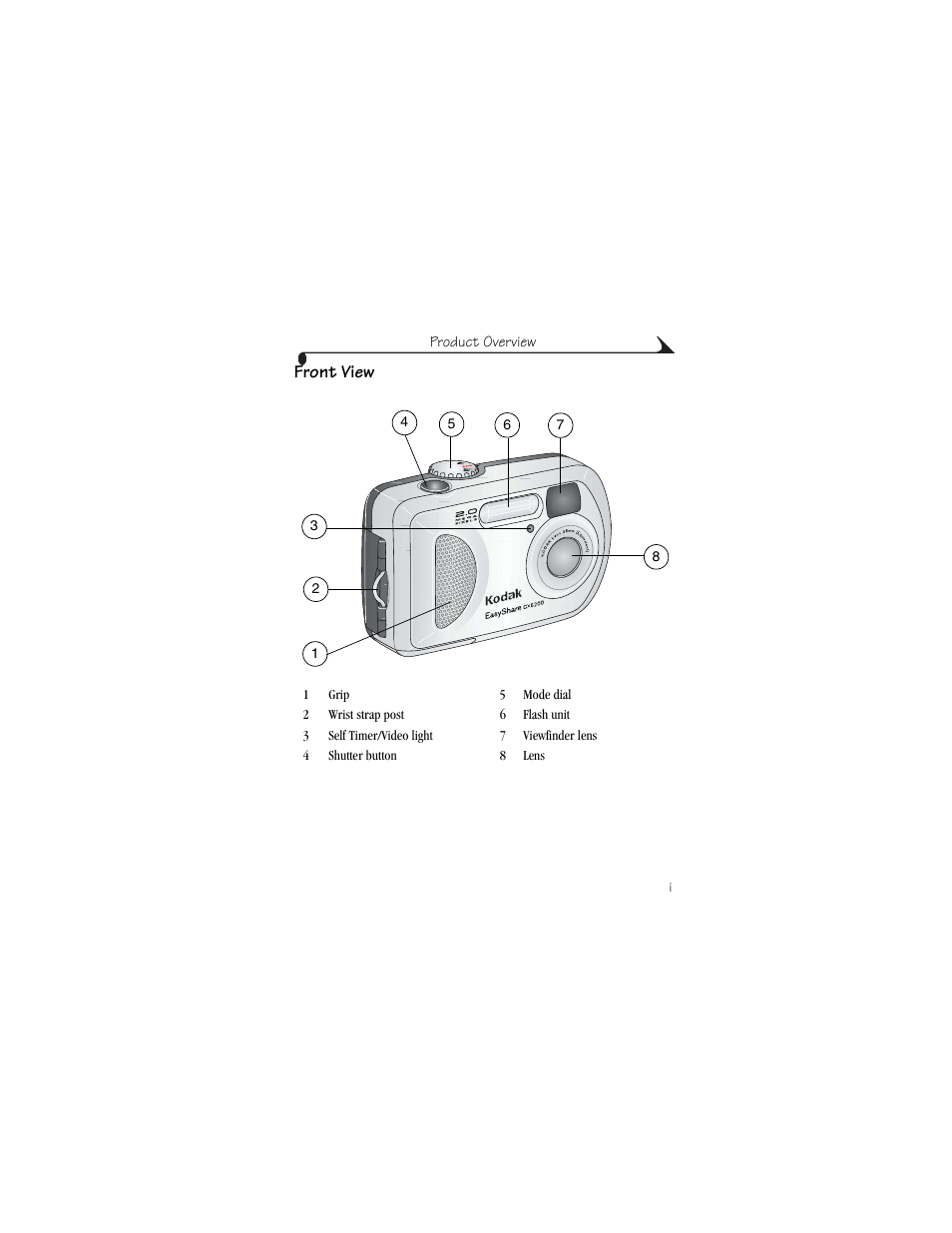 Product overview, Front view | Kodak CX6200 User Manual | Page 3 / 120