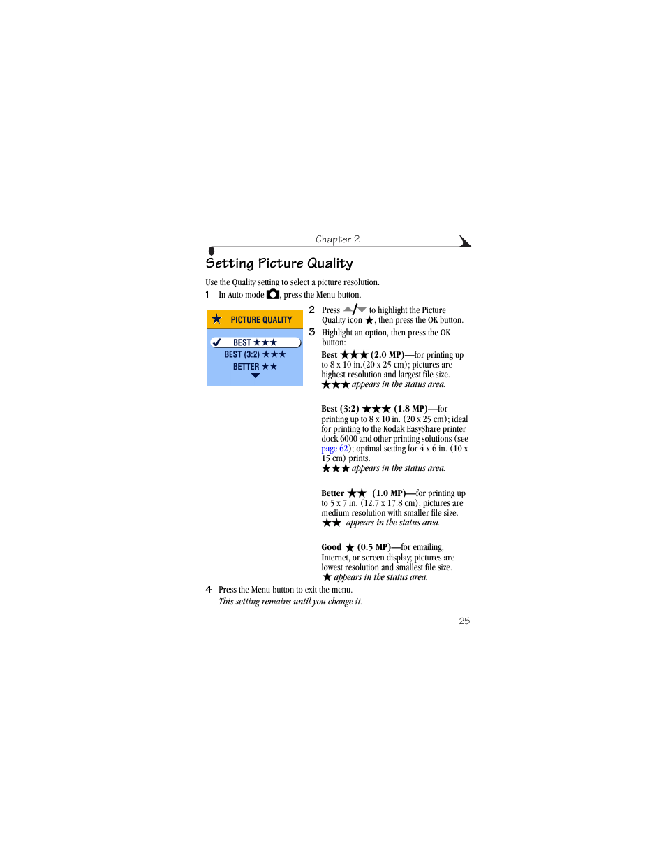 Setting picture quality | Kodak CX6200 User Manual | Page 37 / 120