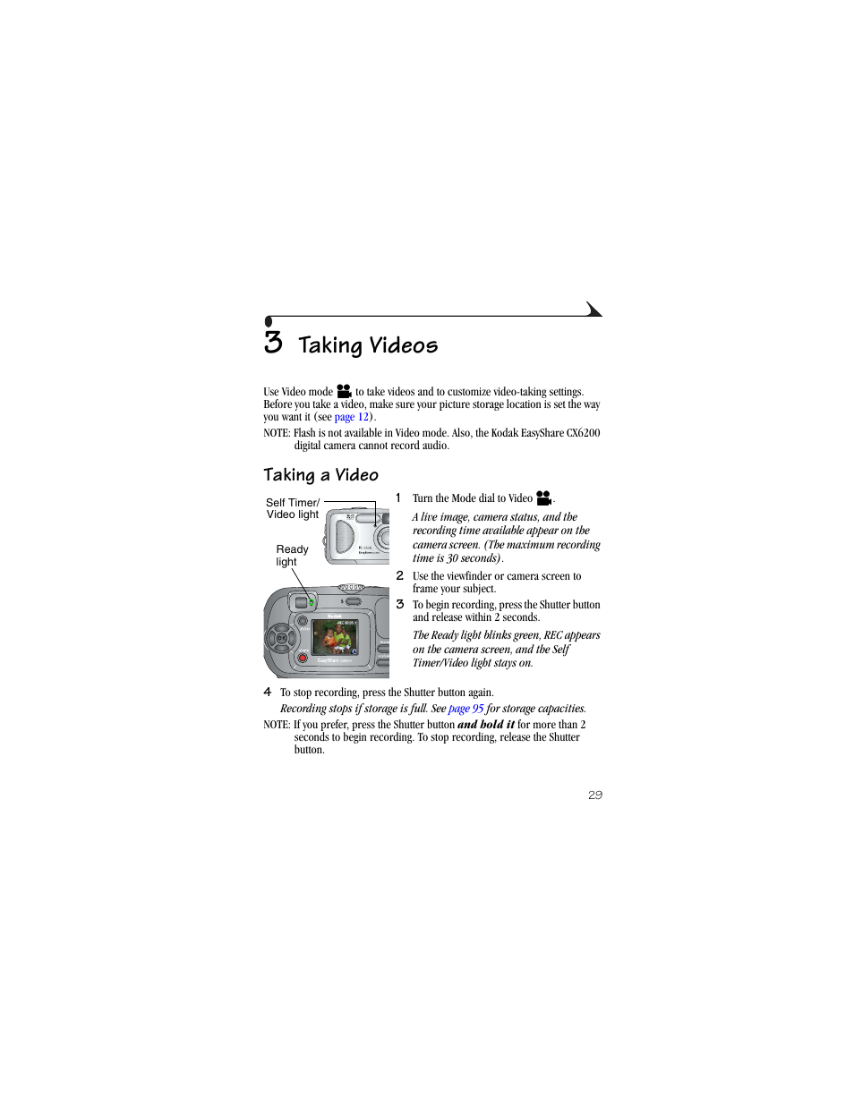 3 taking videos, Taking a video, Taking videos | Kodak CX6200 User Manual | Page 41 / 120