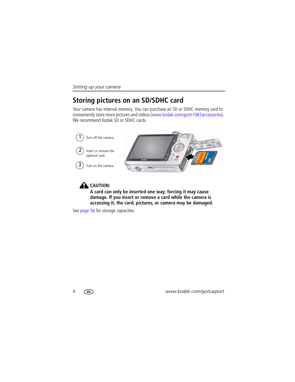 Storing pictures on an sd/sdhc card | Kodak MD1063 User Manual | Page 10 / 75