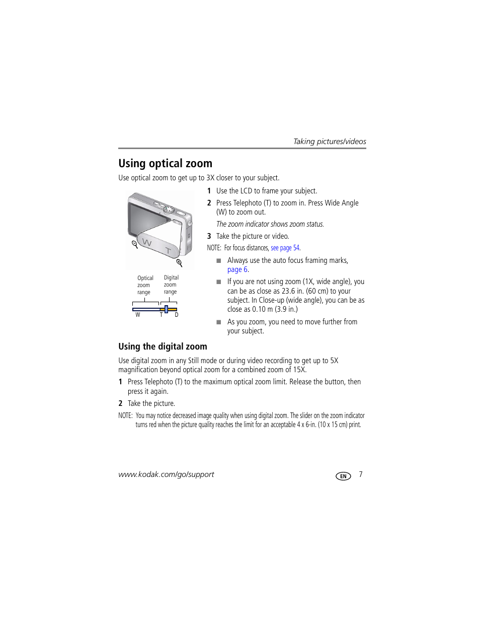 Using optical zoom, Using the digital zoom | Kodak MD1063 User Manual | Page 13 / 75